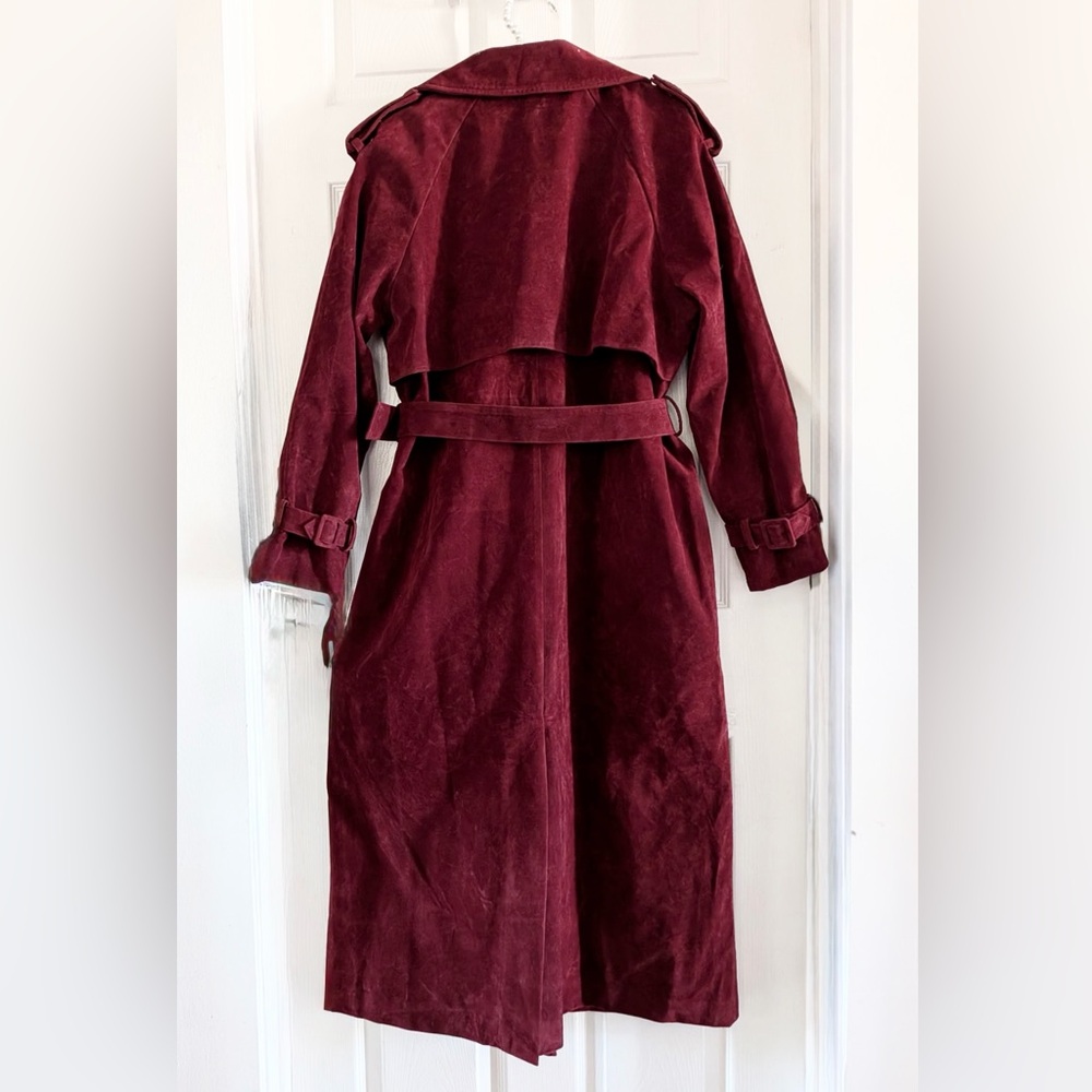 Commense Belted Double-Breasted Suede Effect Long Trench Coat - Picture 15 of 16